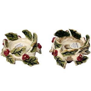 Blue Sky Christmas Candle Holder Holly Leaves Berry Heather Goldminc